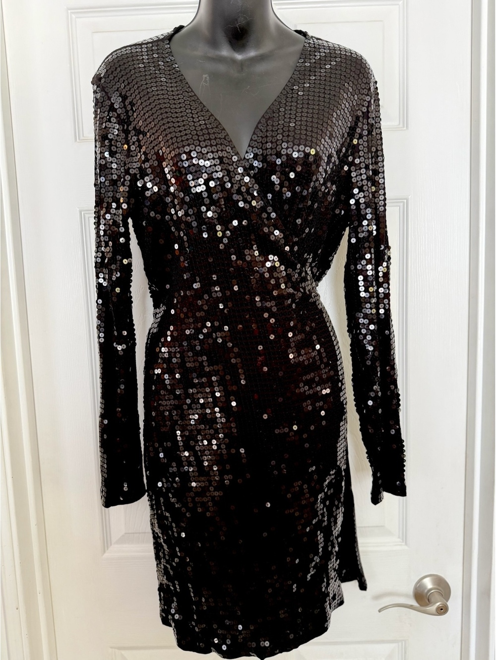 Michael Kors Black sequin long sleeve wrap dress